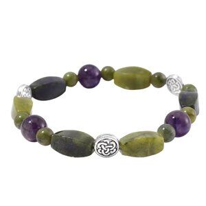 Connemara Marble Amethyst Beaded Stretch Bracelet NEW
